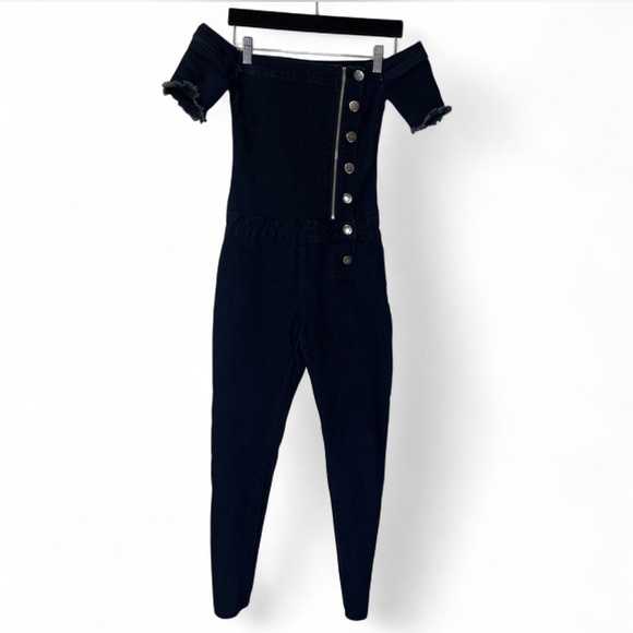 VIP Jeans Black/Blue Off-Shoulder Jumpsuit - Picture 1 of 4